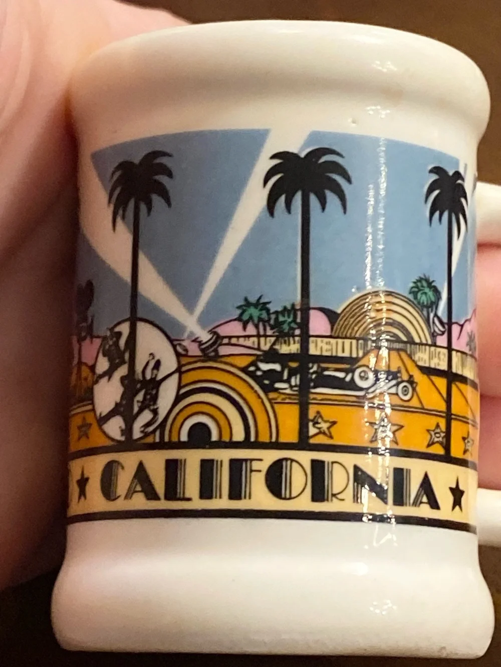 VTG 1984 Hollywood California Karol Western Ceramic Shot Glass Mini Mug 2.5”